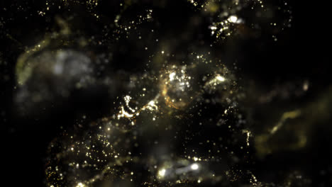 Goldstaubpartikel-Glitzern-Staubanimation-Explodieren-Funkelnde-Schnelle-Energie-Fliegende-Welle-Auf-Schwarzem-Hintergrund